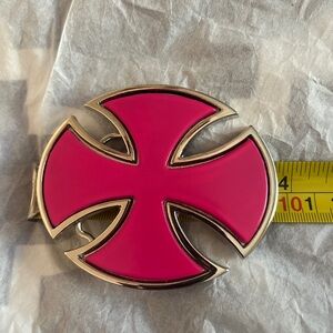 New Celtic Iron Maltese Cross Shaped Enamel Punk Pink Cutout Large Belt Buckle